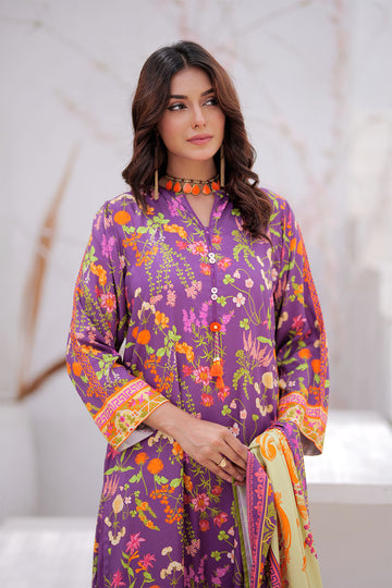 LAD-02474 | Purple & Multicolor | Casual 3 Piece Suit | Marina Printed Fabric